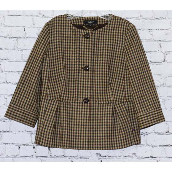 TALBOTS Designer Peplum Houndstooth Plaid Equestrian Style Blazer Jacket 12P - Picture 5 of 7
